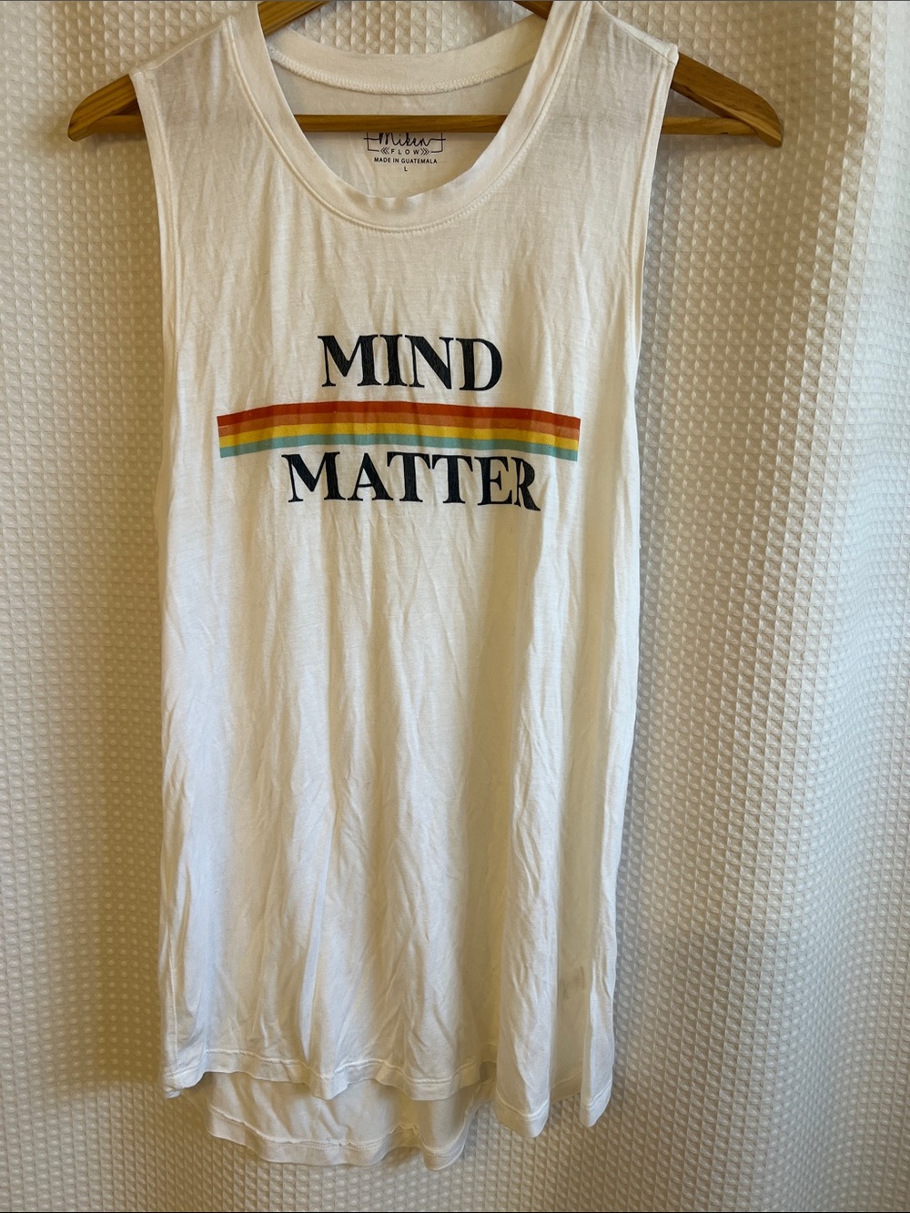 Miken White Tank Top with Rainbow Stripe "Mind Matter"